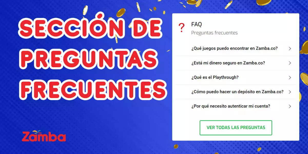 Descripción de la sección con las preguntas más frecuentes en el sitio web de Zamba